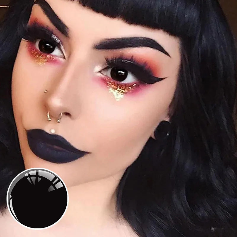 A Woman Wearing Midnight Eclipse Black Contact Lenses